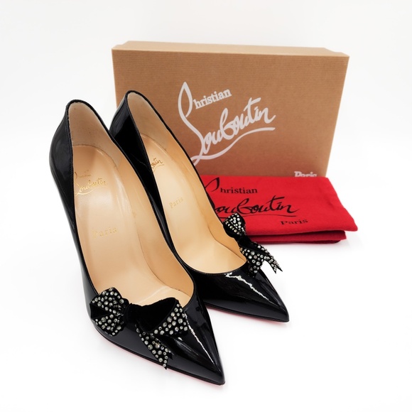 Christian Louboutin Madame Menule 100 Black Patent Leather Crystal Pumps EU 38.5 - Picture 9 of 9